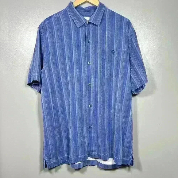 TOMMY BAHAMA 100% Silk Blue Stripe Casual Short Sleeve Button Up Men XL - Picture 2 of 9